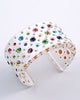 White Acrylic Wide Cuff Bracelet with Multi-Colored Crystals